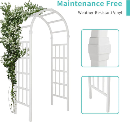 Vinyl Garden Arbor, PVC Wedding Arch for Ceremony Party, Garden Trellis for Climbing Plants Outdoor, Arch Backdrop Stand for Garden, Backyard, Lawn (Black, 39.5in)