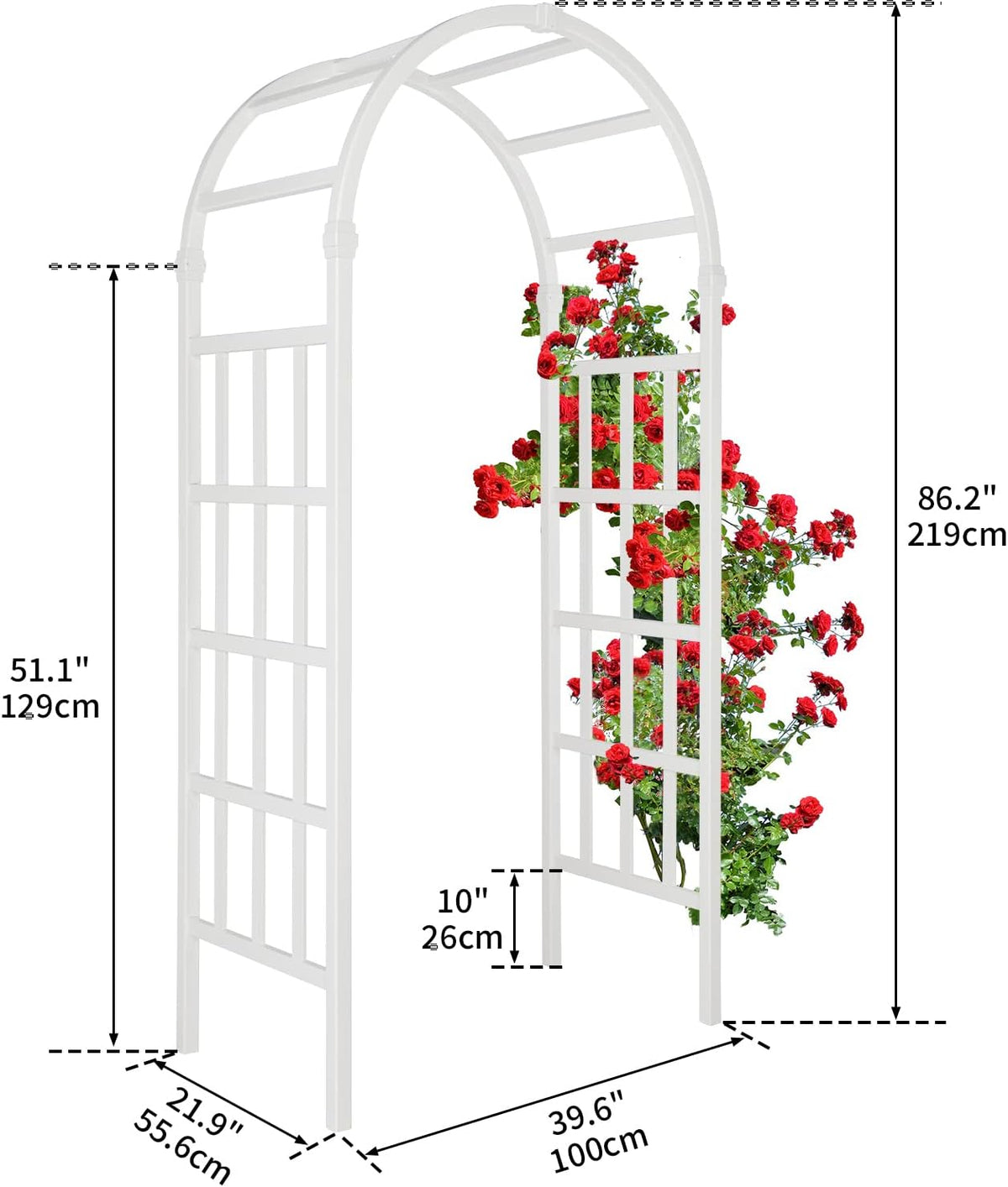 Vinyl Garden Arbor, PVC Wedding Arch for Ceremony Party, Garden Trellis for Climbing Plants Outdoor, Arch Backdrop Stand for Garden, Backyard, Lawn (Black, 39.5in)