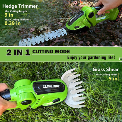 Cordless Hedge Trimmer & Grass Shears -24V Electric Shrub Trimmer Grass Shears Handheld Grass Cutter, Hedge Shear with 2 PCS Rechargeable Battery, Charger and Toolbox to for Garden, Lawn,Green
