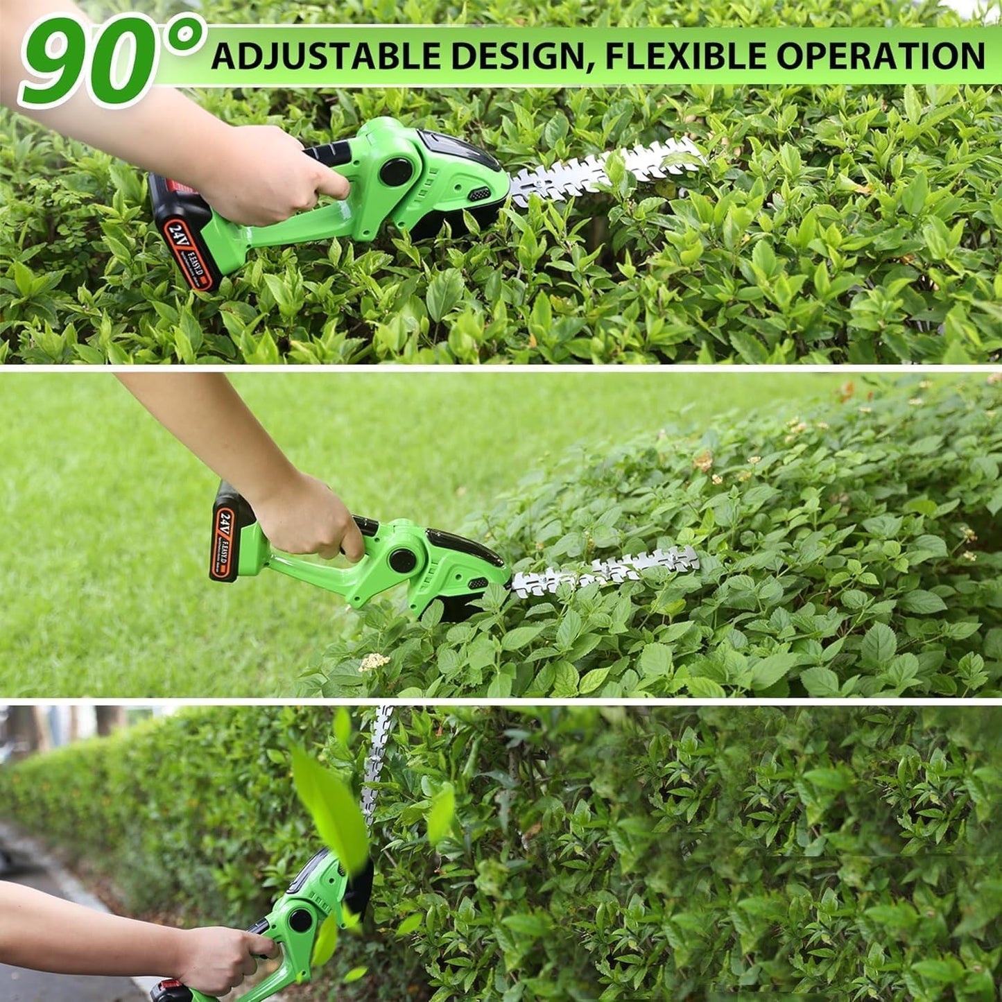 Cordless Hedge Trimmer & Grass Shears -24V Electric Shrub Trimmer Grass Shears Handheld Grass Cutter, Hedge Shear with 2 PCS Rechargeable Battery, Charger and Toolbox to for Garden, Lawn,Green
