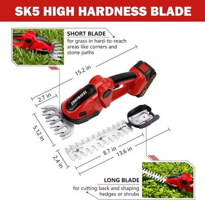 Cordless Hedge Trimmer & Grass Shears -24V Electric Shrub Trimmer Grass Shears Handheld Grass Cutter, Hedge Shear with 2 PCS Rechargeable Battery, Charger and Toolbox to for Garden, Lawn,Green