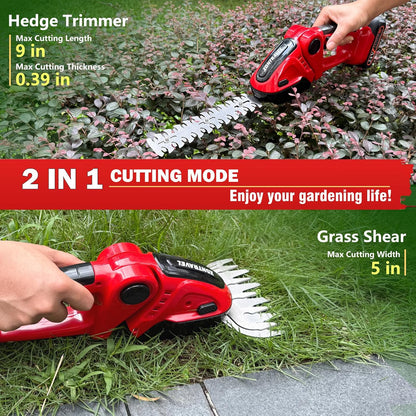 Cordless Hedge Trimmer & Grass Shears -24V Electric Shrub Trimmer Grass Shears Handheld Grass Cutter, Hedge Shear with 2 PCS Rechargeable Battery, Charger and Toolbox to for Garden, Lawn,Green