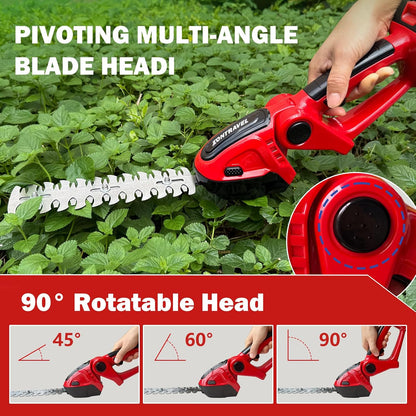 Cordless Hedge Trimmer & Grass Shears -24V Electric Shrub Trimmer Grass Shears Handheld Grass Cutter, Hedge Shear with 2 PCS Rechargeable Battery, Charger and Toolbox to for Garden, Lawn,Green