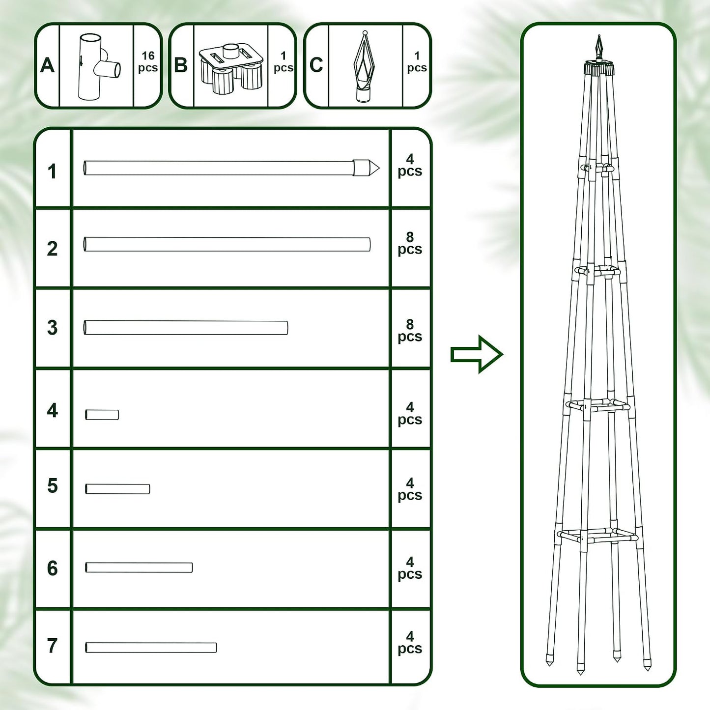 6FT Obelisk Trellis for Climbing Plants Outdoor, 16mm Rust-Proof Extra Thickened Plastic-Coated Metal Pipes, Indoor Climbing Support for Potted Plants, Vines, Flowers Stands,Black