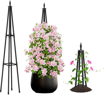 6FT Obelisk Trellis for Climbing Plants Outdoor, 16mm Rust-Proof Extra Thickened Plastic-Coated Metal Pipes, Indoor Climbing Support for Potted Plants, Vines, Flowers Stands,Black