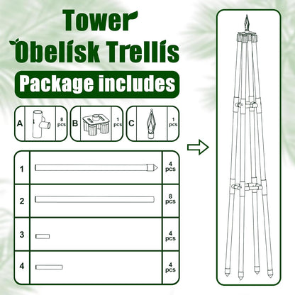 6FT Obelisk Trellis for Climbing Plants Outdoor, 16mm Rust-Proof Extra Thickened Plastic-Coated Metal Pipes, Indoor Climbing Support for Potted Plants, Vines, Flowers Stands,Black
