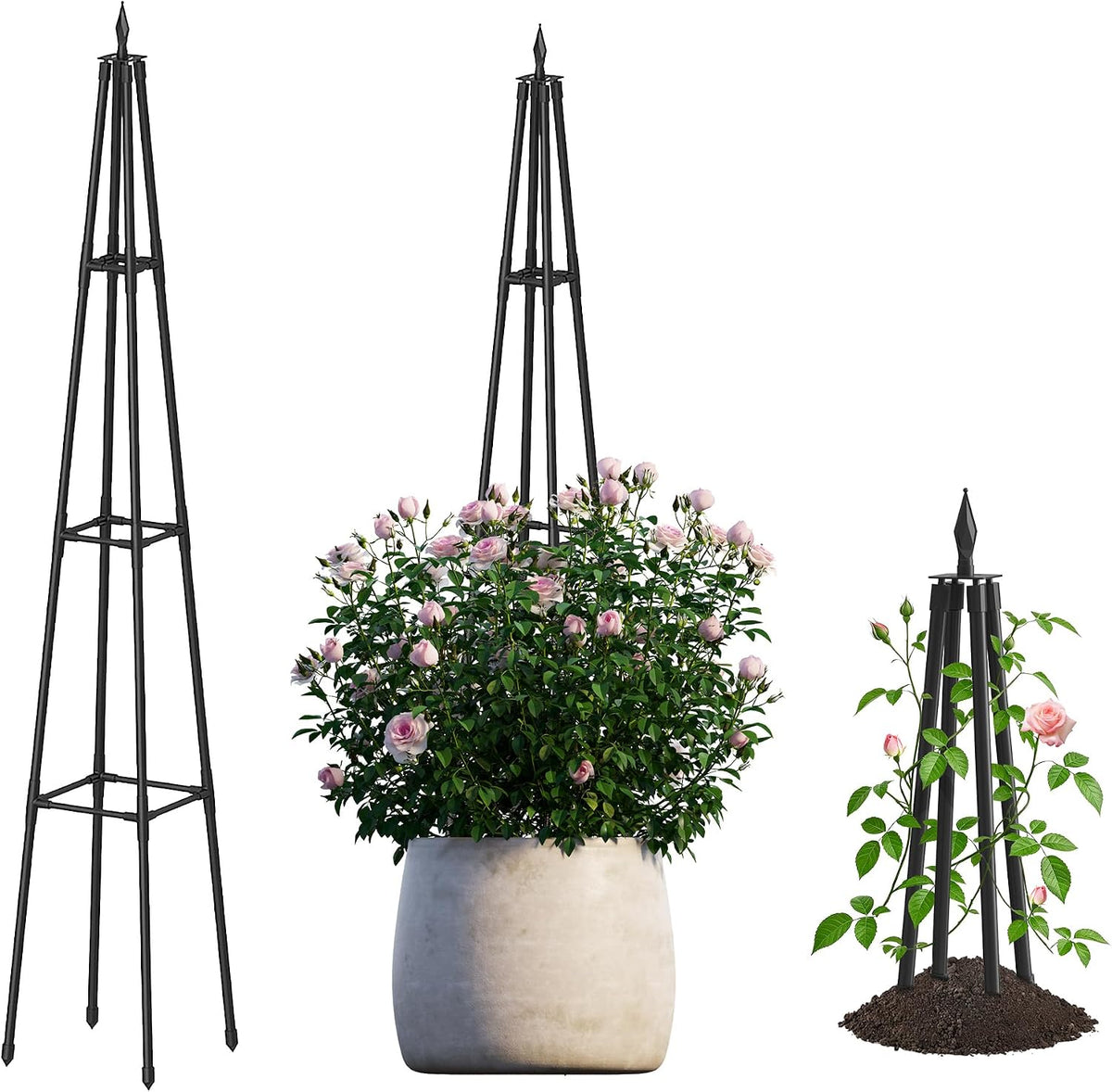 6FT Obelisk Trellis for Climbing Plants Outdoor, 16mm Rust-Proof Extra Thickened Plastic-Coated Metal Pipes, Indoor Climbing Support for Potted Plants, Vines, Flowers Stands,Black