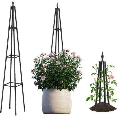6FT Obelisk Trellis for Climbing Plants Outdoor, 16mm Rust-Proof Extra Thickened Plastic-Coated Metal Pipes, Indoor Climbing Support for Potted Plants, Vines, Flowers Stands,Black