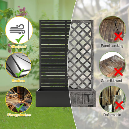71" H Metal Planter Box with Trellis, Black Louvered