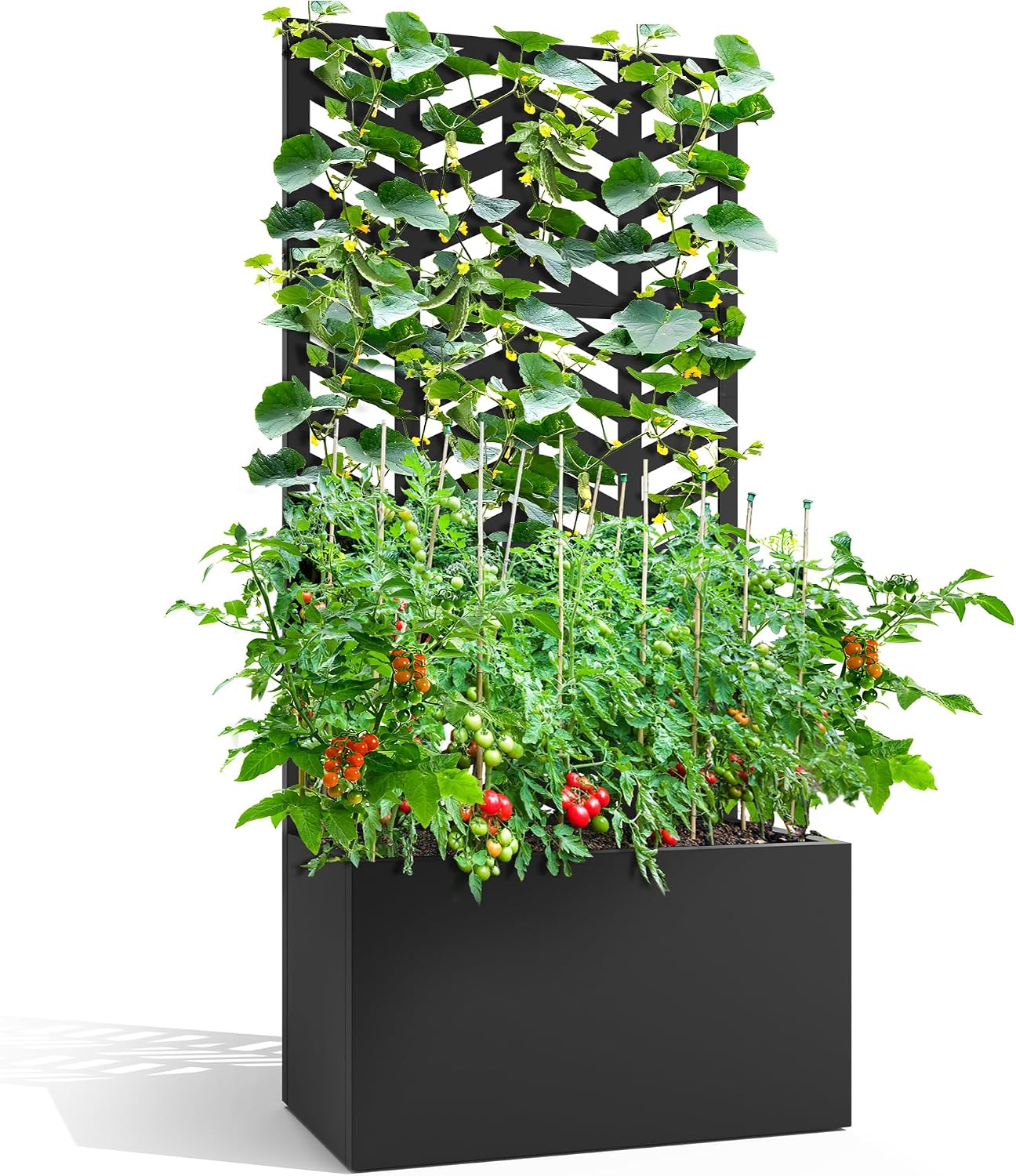 71" H Metal Planter Box with Trellis, Black Louvered