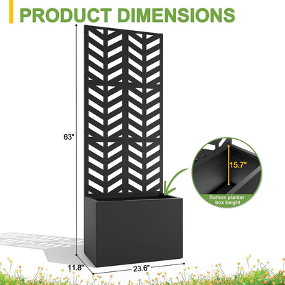 71" H Metal Planter Box with Trellis, Black Louvered