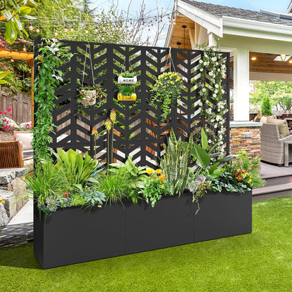 71" H Metal Planter Box with Trellis, Black Louvered