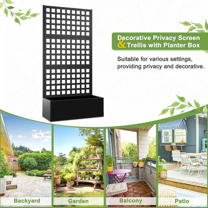71" H Metal Planter Box with Trellis, Black Louvered