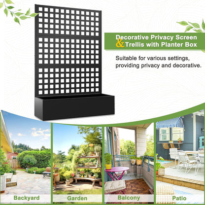 71" H Metal Planter Box with Trellis, Black Louvered