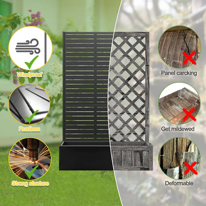 71" H Metal Planter Box with Trellis, Black Louvered