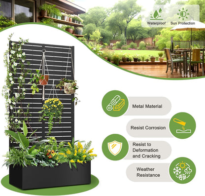 71" H Metal Planter Box with Trellis, Black Louvered