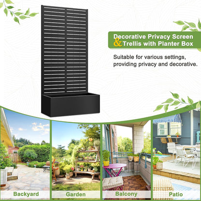 71" H Metal Planter Box with Trellis, Black Louvered