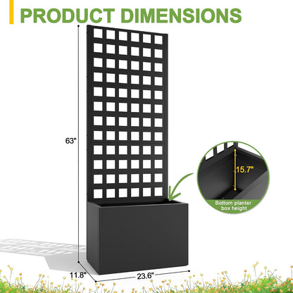 71" H Metal Planter Box with Trellis, Black Louvered
