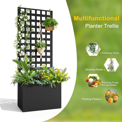 71" H Metal Planter Box with Trellis, Black Louvered