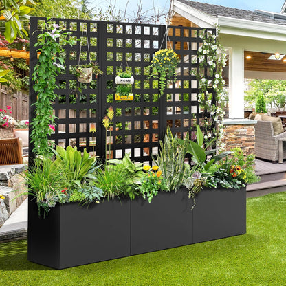 71" H Metal Planter Box with Trellis, Black Louvered