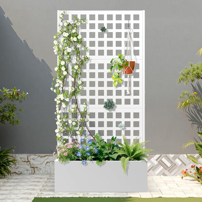 71" H Metal Planter Box with Trellis, Black Louvered
