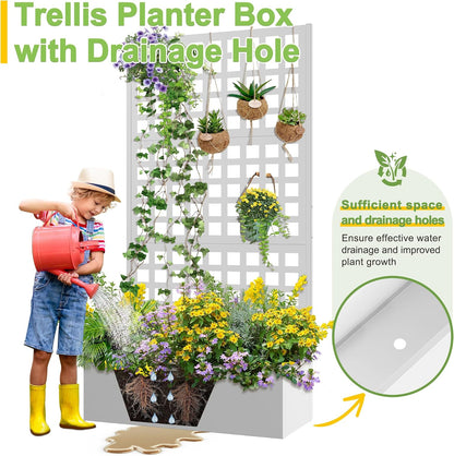 71" H Metal Planter Box with Trellis, Black Louvered