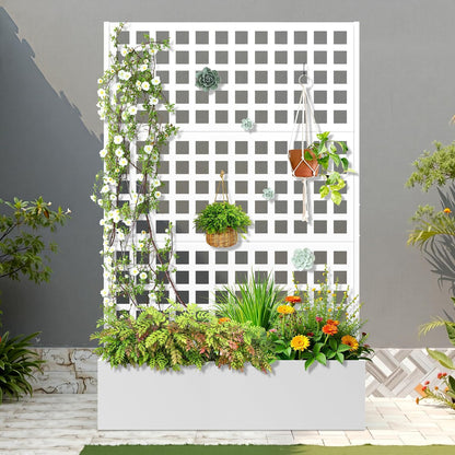 71" H Metal Planter Box with Trellis, Black Louvered