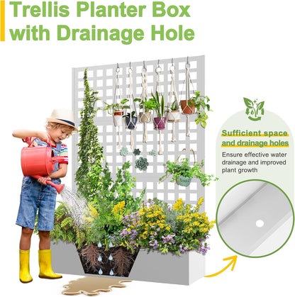 71" H Metal Planter Box with Trellis, Black Louvered