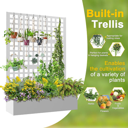 71" H Metal Planter Box with Trellis, Black Louvered