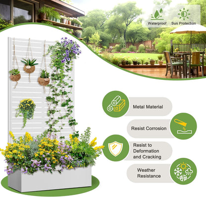 71" H Metal Planter Box with Trellis, Black Louvered