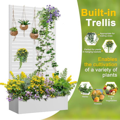 71" H Metal Planter Box with Trellis, Black Louvered