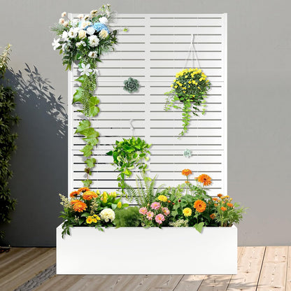 71" H Metal Planter Box with Trellis, Black Louvered