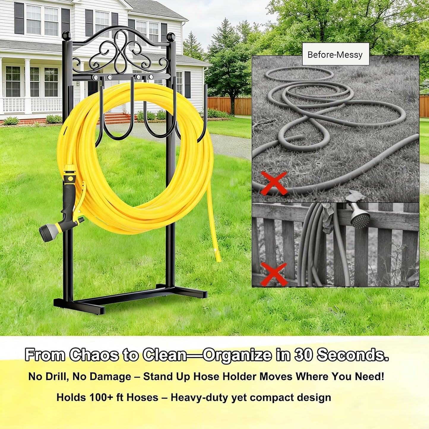 Garden Hose Holder -Upgraded Hose Holder Holds 100-feet Hose,Freestanding Heavy Duty Hose Hanger,Sturdy Hose Stand for Lawn & Yard (Cloud, 1)