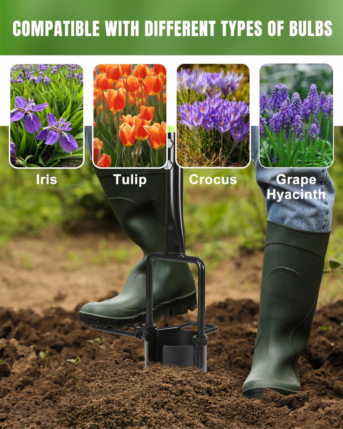 5 Inch Depth Bulb Planter Tool with Automatic Soil Release for Garden