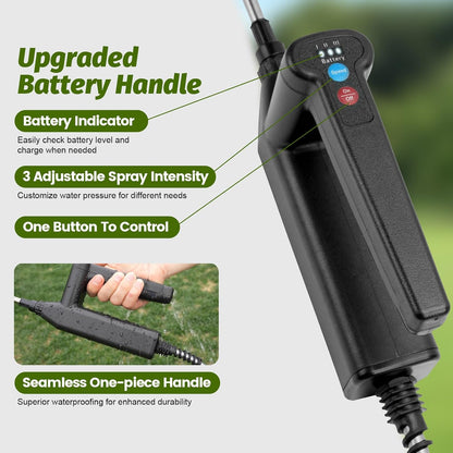 Battery Powered Sprayer Wand with 32.8FT Extended Hose, Electric Garden Sprayer with 3 Speeds & Battery Indicator, 4 Nozzles, 7.4V Portable Weed Sprayer for Lawn Care, Fertilizing, Watering