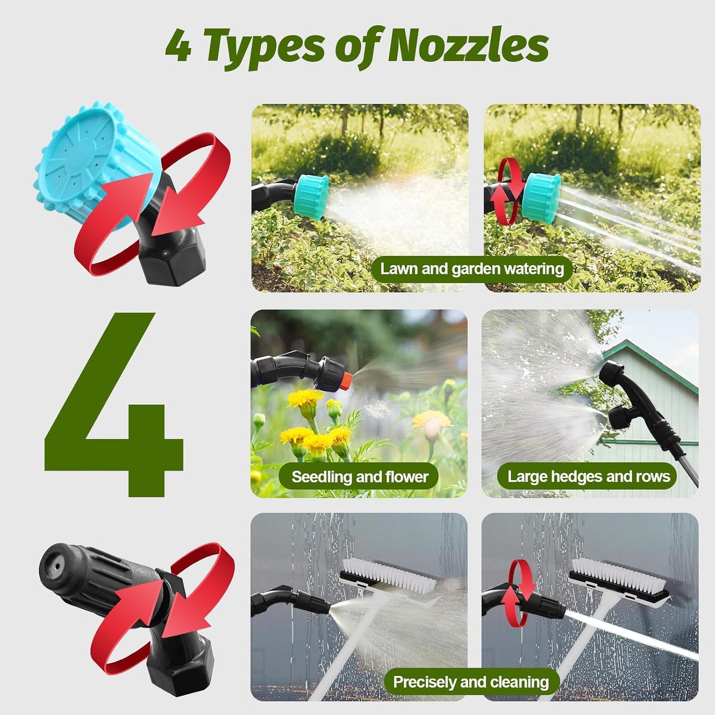 Battery Powered Sprayer Wand with 32.8FT Extended Hose, Electric Garden Sprayer with 3 Speeds & Battery Indicator, 4 Nozzles, 7.4V Portable Weed Sprayer for Lawn Care, Fertilizing, Watering