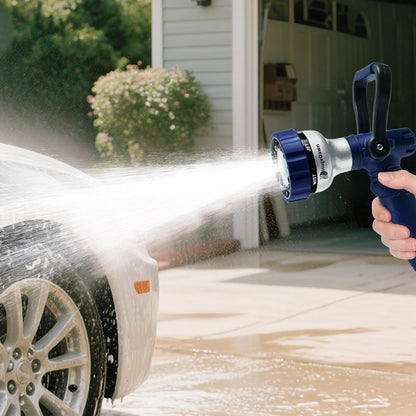 Garden Hose Nozzle, 6 Spray Patterns Heavy Duty Metal Water Nozzle with High Pressure for Watering, Cleaning, Washing (Blue)