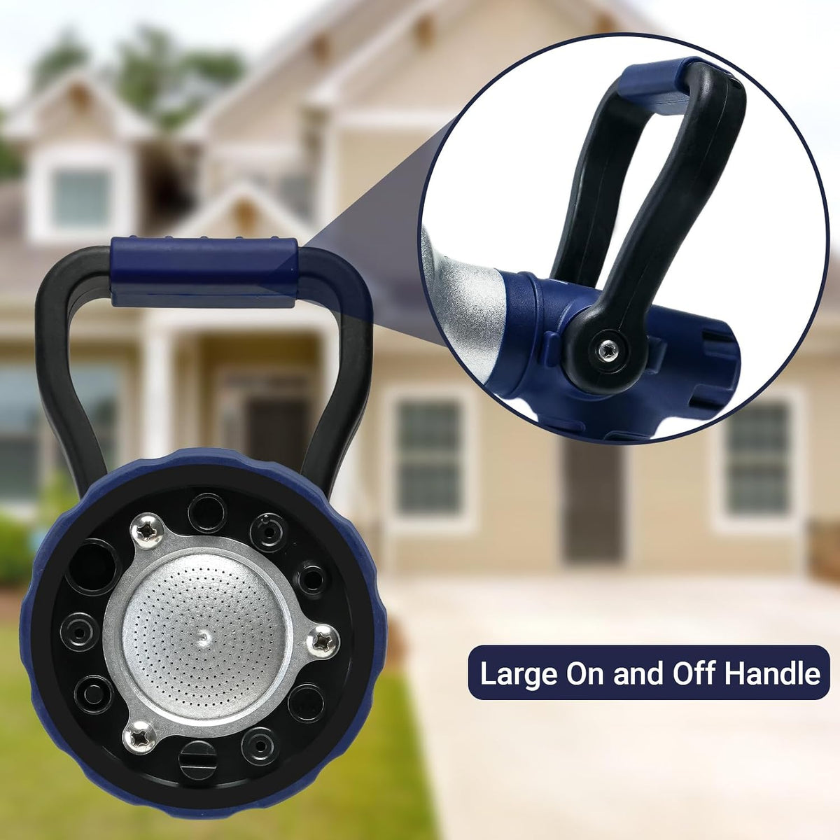 Garden Hose Nozzle, 6 Spray Patterns Heavy Duty Metal Water Nozzle with High Pressure for Watering, Cleaning, Washing (Blue)