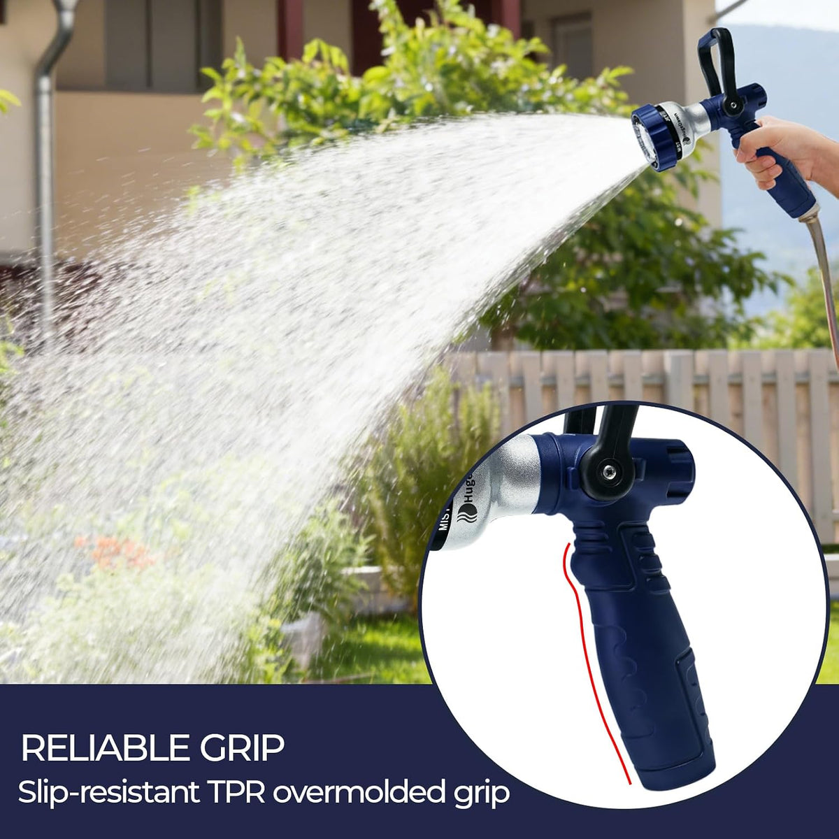 Garden Hose Nozzle, 6 Spray Patterns Heavy Duty Metal Water Nozzle with High Pressure for Watering, Cleaning, Washing (Blue)