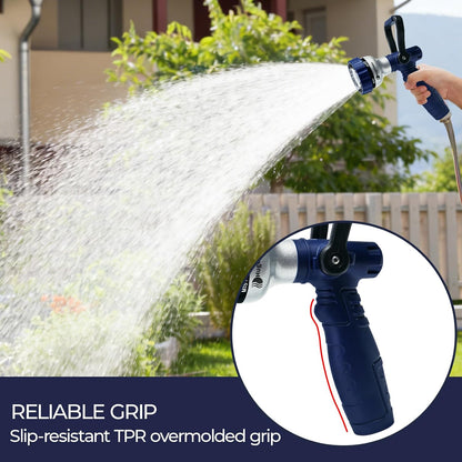 Garden Hose Nozzle, 6 Spray Patterns Heavy Duty Metal Water Nozzle with High Pressure for Watering, Cleaning, Washing (Blue)
