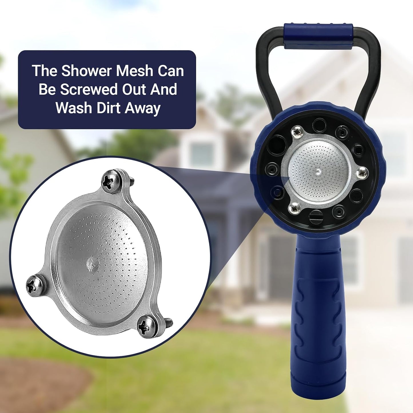 Garden Hose Nozzle, 6 Spray Patterns Heavy Duty Metal Water Nozzle with High Pressure for Watering, Cleaning, Washing (Blue)