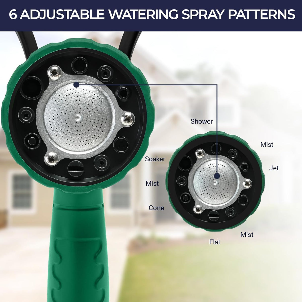 Garden Hose Nozzle, 6 Spray Patterns Heavy Duty Metal Water Nozzle with High Pressure for Watering, Cleaning, Washing (Blue)