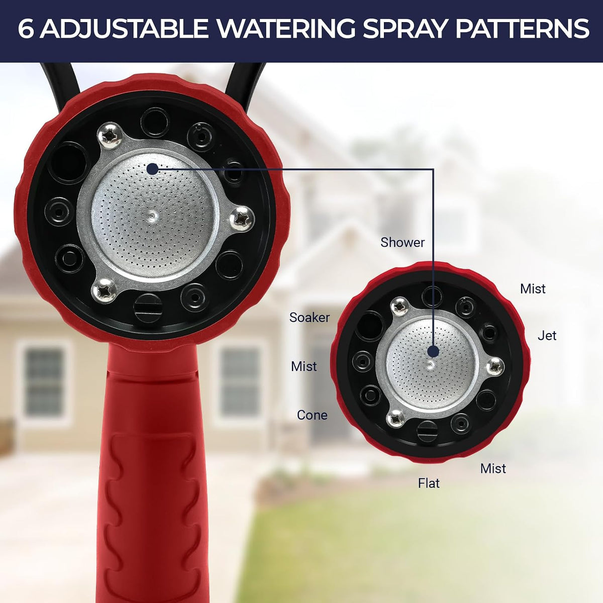 Garden Hose Nozzle, 6 Spray Patterns Heavy Duty Metal Water Nozzle with High Pressure for Watering, Cleaning, Washing (Blue)