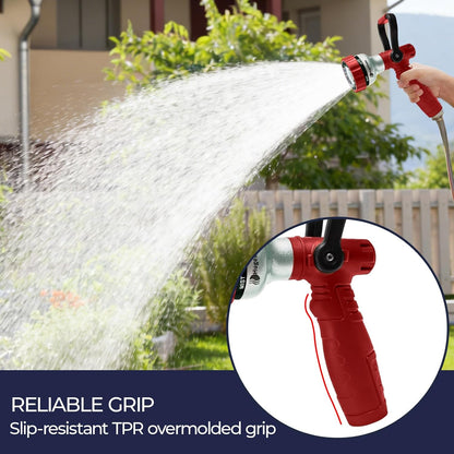 Garden Hose Nozzle, 6 Spray Patterns Heavy Duty Metal Water Nozzle with High Pressure for Watering, Cleaning, Washing (Blue)
