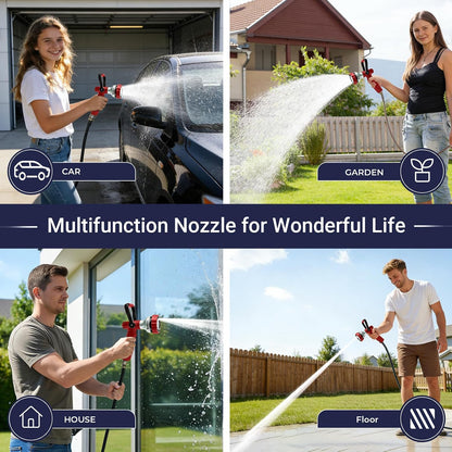 Garden Hose Nozzle, 6 Spray Patterns Heavy Duty Metal Water Nozzle with High Pressure for Watering, Cleaning, Washing (Blue)