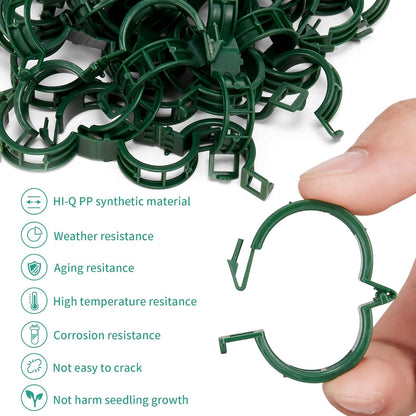 Plant Support Clips 100 PCS, Tomato Vine Clips, Trellis Plastic Clips, Garden Vine Fixing Clips for Climbing Plants, Tomato, Grape, Vegetables and Plants Stalks, Green