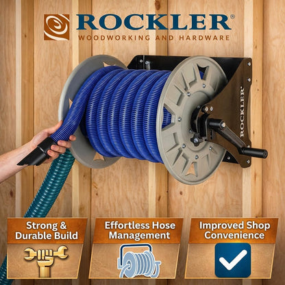 Rockler Wall Mount Vacuum Hose Reel Holds 40 ft 1-1/2 Inch Hose