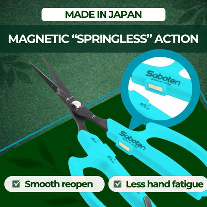 Saboten Japanese Harvesting Shears, Magnetic Springless, Fine-Tip Angled Blade, Fluorine-Coated Steel, Non-Slip Grip, Safety Lock, Made in Japan (Orange)