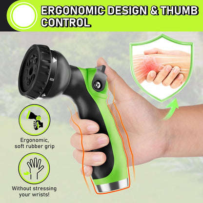 Garden Hose Nozzle with 8 Adjustable Spray Patterns, ABS Hose Sprayer Nozzles with Thumb Control On Off Valve for Easy Flow Control, Use for Watering Plants & Lawns, Washing Cars & Pets