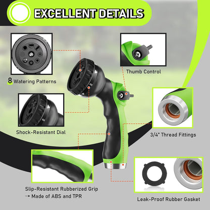 Garden Hose Nozzle with 8 Adjustable Spray Patterns, ABS Hose Sprayer Nozzles with Thumb Control On Off Valve for Easy Flow Control, Use for Watering Plants & Lawns, Washing Cars & Pets